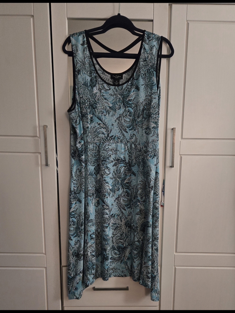 Nue Options Teal Paisley High-Low Sleeveless Dress with Black Trim